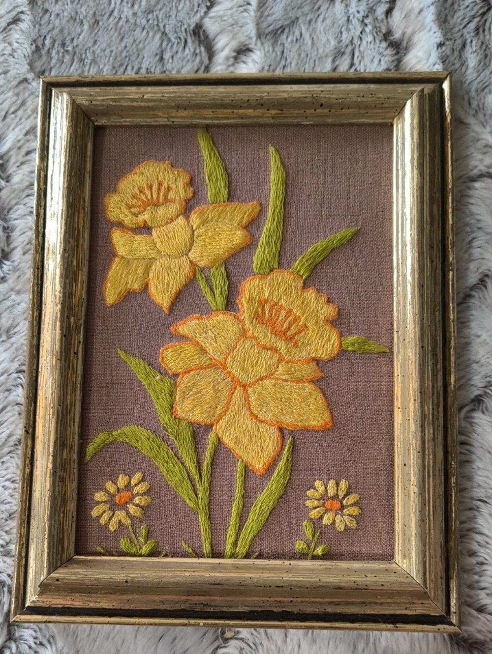 Handmade Embroidered Yellow Daffodil Wall Art - Picture Frame